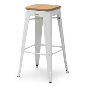Barhocker "Tolix Style Wood" Stahl weiß