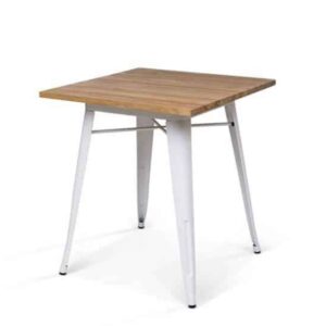 Bistrotisch"Tolix Style" 70x70cm Stahl weiß/Ulmenholz