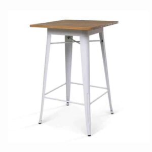 Stehtisch "Tolix Style" 70x70cm Stahl weiß/Ulmenholz