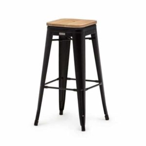 Barhocker "Tolix Style Wood" Stahl schwarz