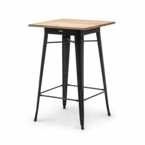 Stehtisch "Tolix Style" 70x70cm Stahl schwarz/Ulmenholz